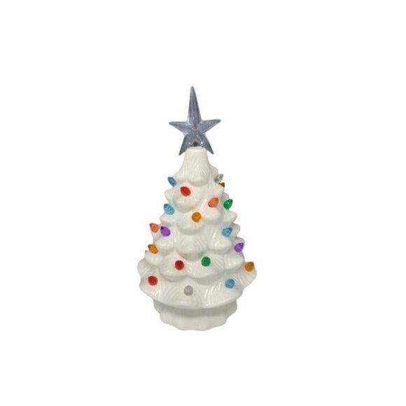 Nostalgia White Christmas Tree 8in Ceramic Light Up Holiday Seasonal Winter Retr - Picture 7 of 7